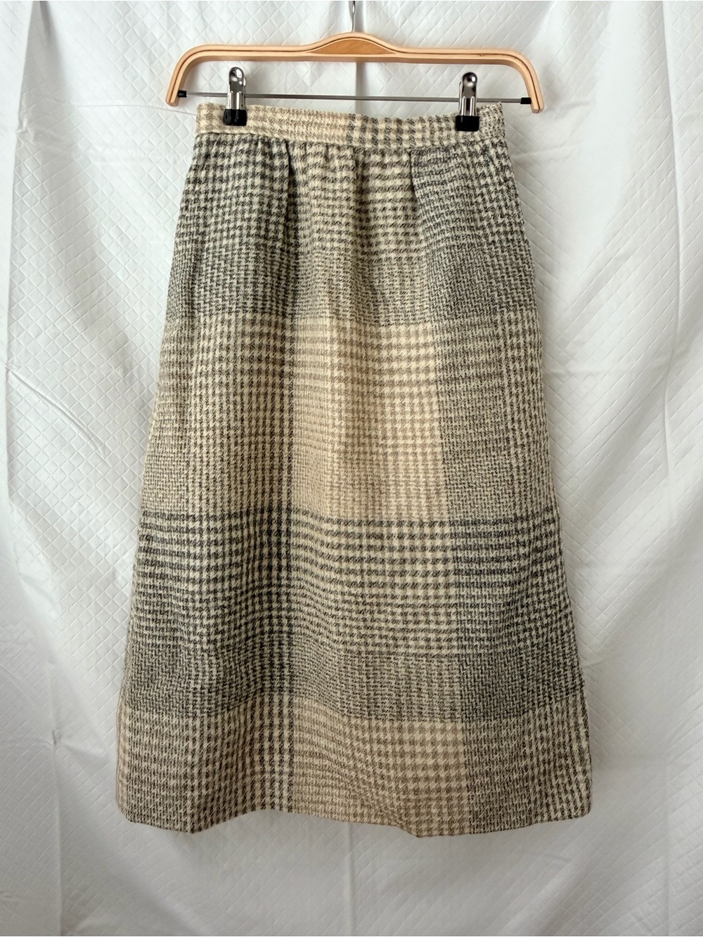 Evan Picone Neutral Plaid A-Line Midi Skirt